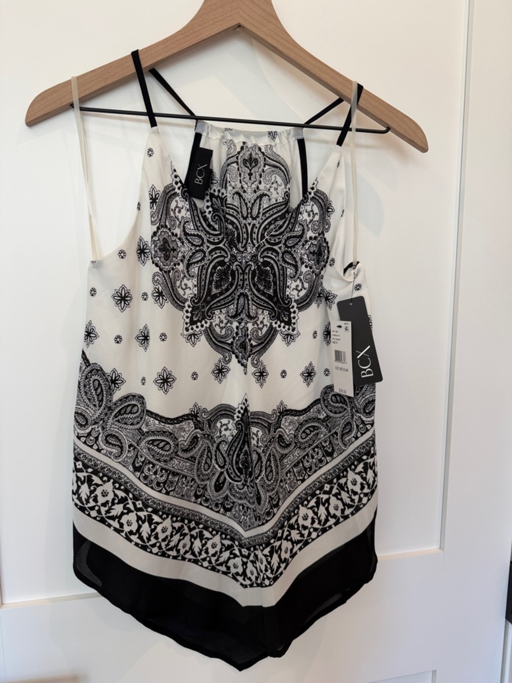 BCX Women's Black & White Paisley Halter Camisole